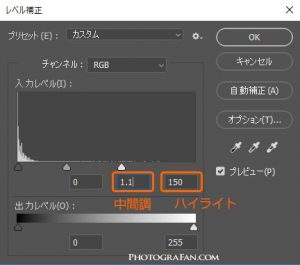 Photoshopのレベル補正