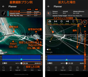 PhotoPillsのPlannerを使った星景撮影のプラン例