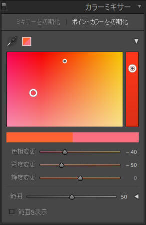 Lightroomのポイントカラーのコンパネ